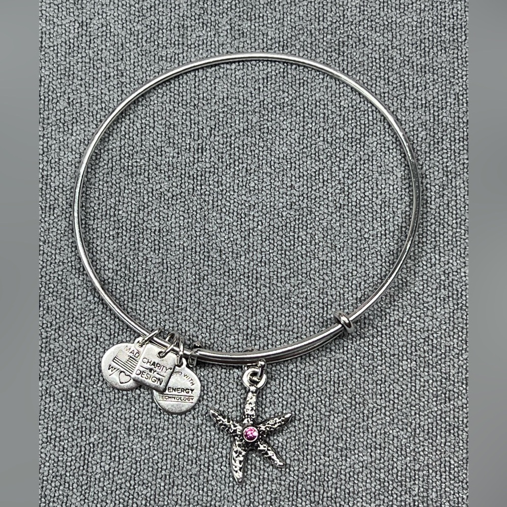 Alex and Ani Silver Starfish Bracelet with Pink Gem